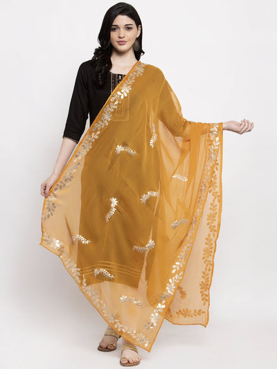 Mustard Gotta Patti chiffon dupatta with ethnic design.