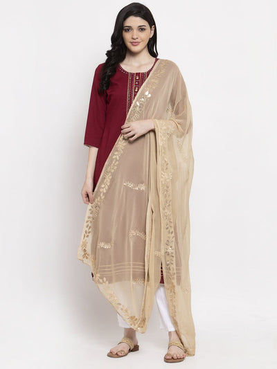Fawn Gotta Patti chiffon dupatta styled with kurta set.