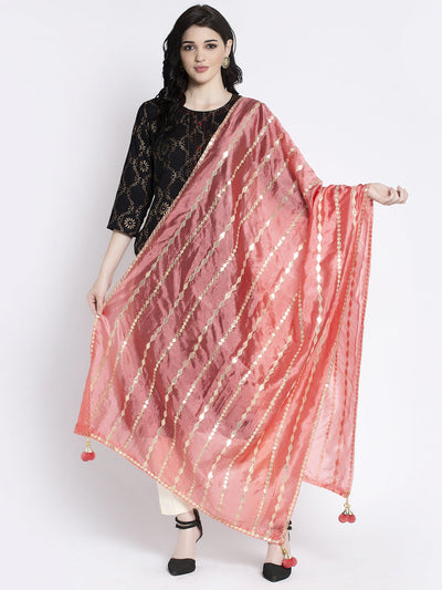 Peach Gotta Patti Silk Dupatta styled with ethnic attire.