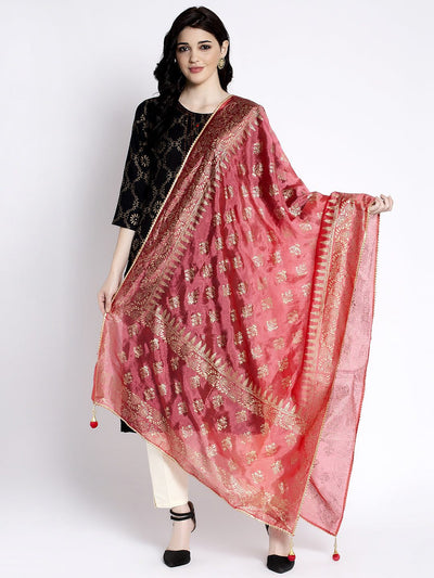 Clora Golden Heavy Mirror Work Net Dupatta