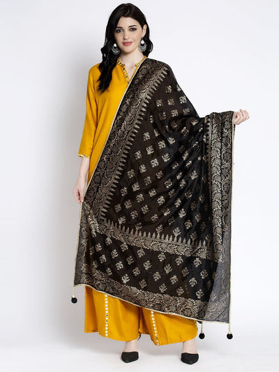 Golden Heavy Mirror Work Net Dupatta