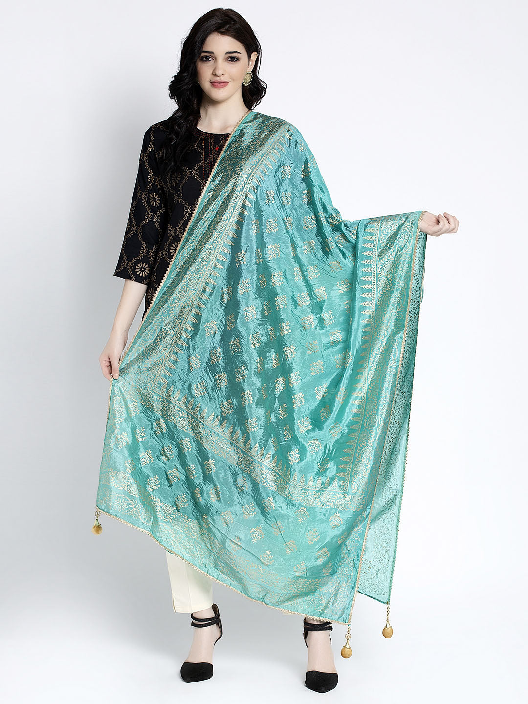 Sea Green Printed Silk Dupatta
