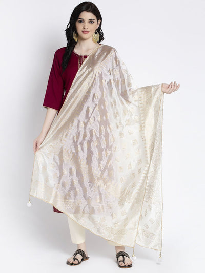 Cream printed silk dupatta showcasing ethnic design and elegance.