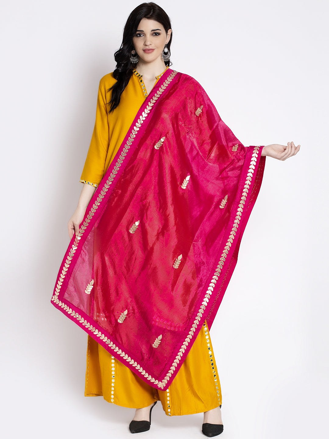 Clora Golden Heavy Mirror Work Net Dupatta