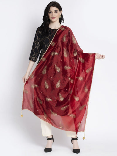 Clora Golden Heavy Mirror Work Net Dupatta