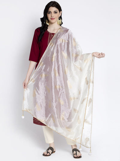 Cream Printed Silk Dupatta with ethnic design by Clora Creation.
