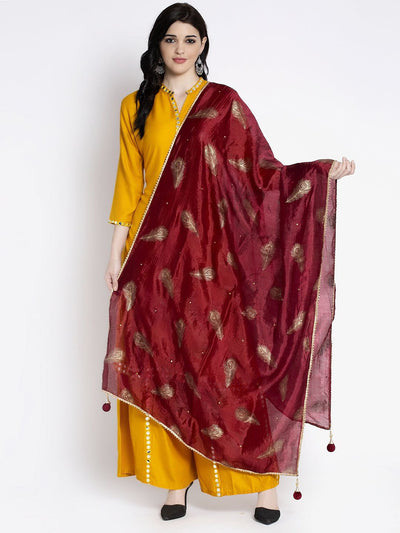 Clora Golden Heavy Mirror Work Net Dupatta