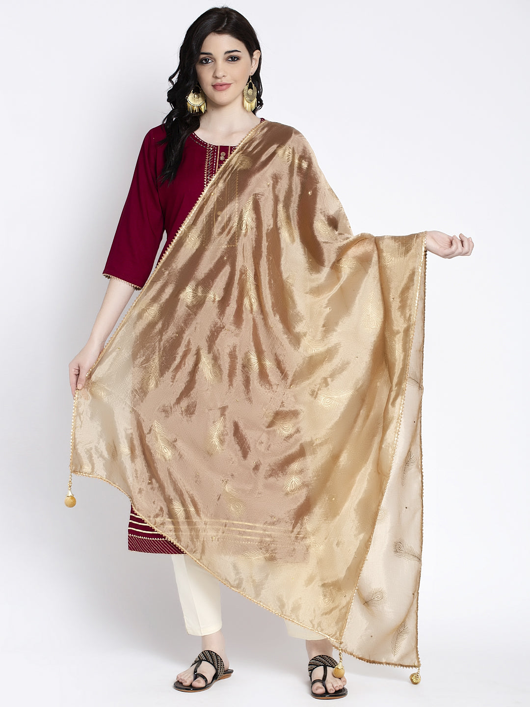 Clora Golden Heavy Mirror Work Net Dupatta