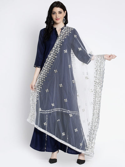Golden Heavy Mirror Work Net Dupatta