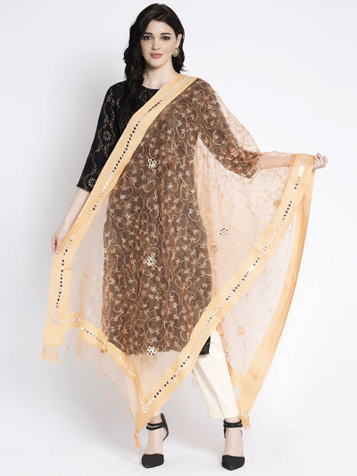 Clora Golden Heavy Mirror Work Net Dupatta