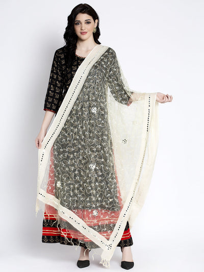 Golden Heavy Mirror Work Net Dupatta