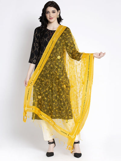 Clora Golden Heavy Mirror Work Net Dupatta