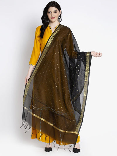 Black printed silk dupatta with ethnic design from Clora Creation.