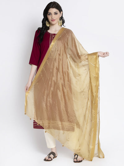 Clora Golden Heavy Mirror Work Net Dupatta