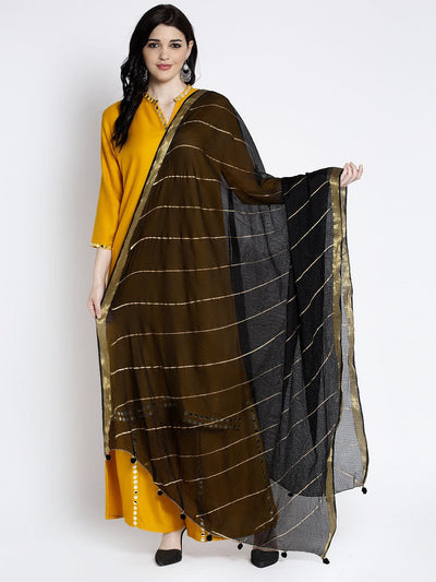 Clora Golden Heavy Mirror Work Net Dupatta