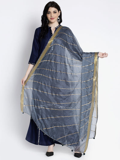 Clora Golden Heavy Mirror Work Net Dupatta