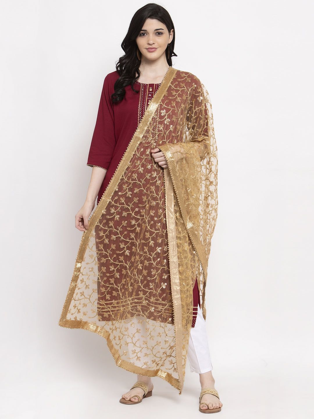 Golden Embellished Net Dupatta