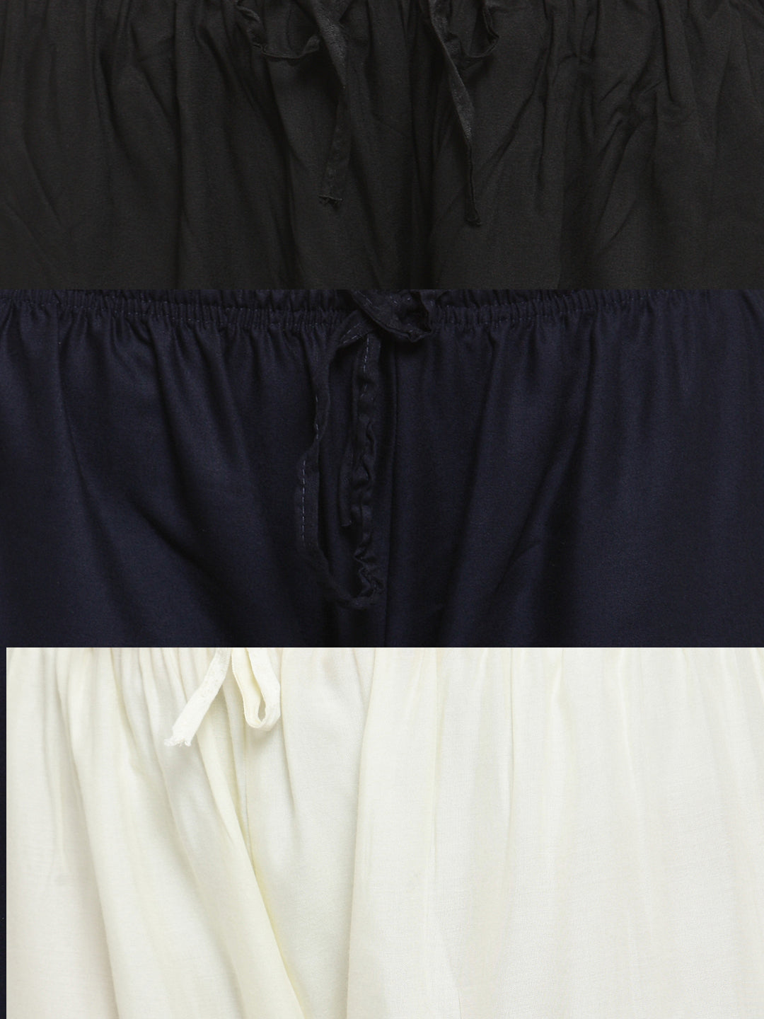 Clora Solid Black, Navy Blue & Off-White Rayon Palazzo (Pack Of 3)