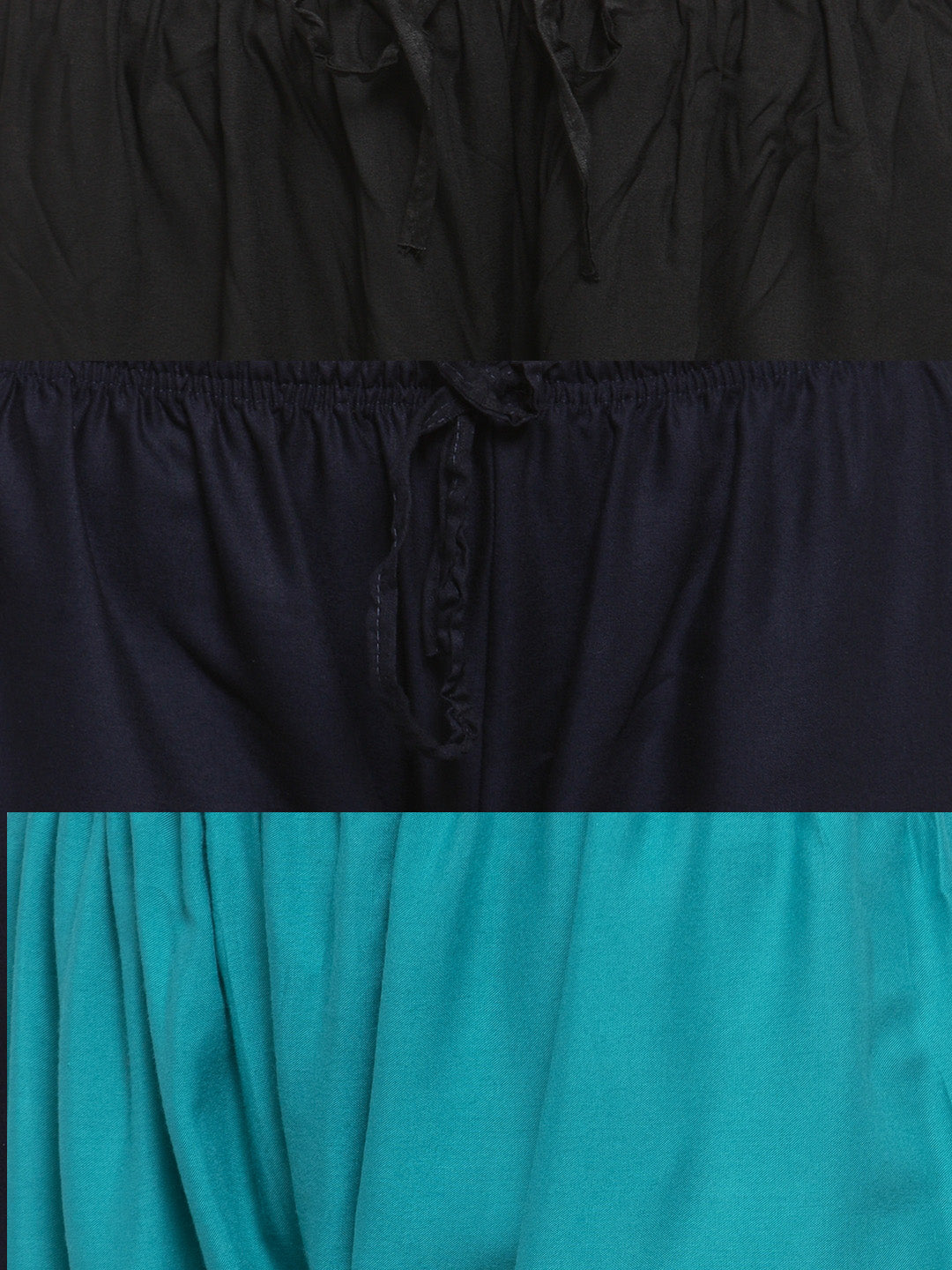 Clora Solid Black, Navy Blue & Turquoise Rayon Palazzo (Pack Of 3)