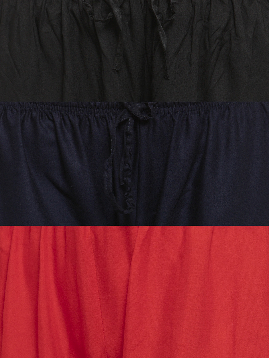 Clora Solid Black, Navy Blue & Red Rayon Palazzo (Pack Of 3)