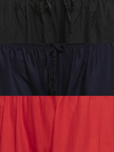 Clora Solid Black, Navy Blue & Red Rayon Palazzo (Pack Of 3)