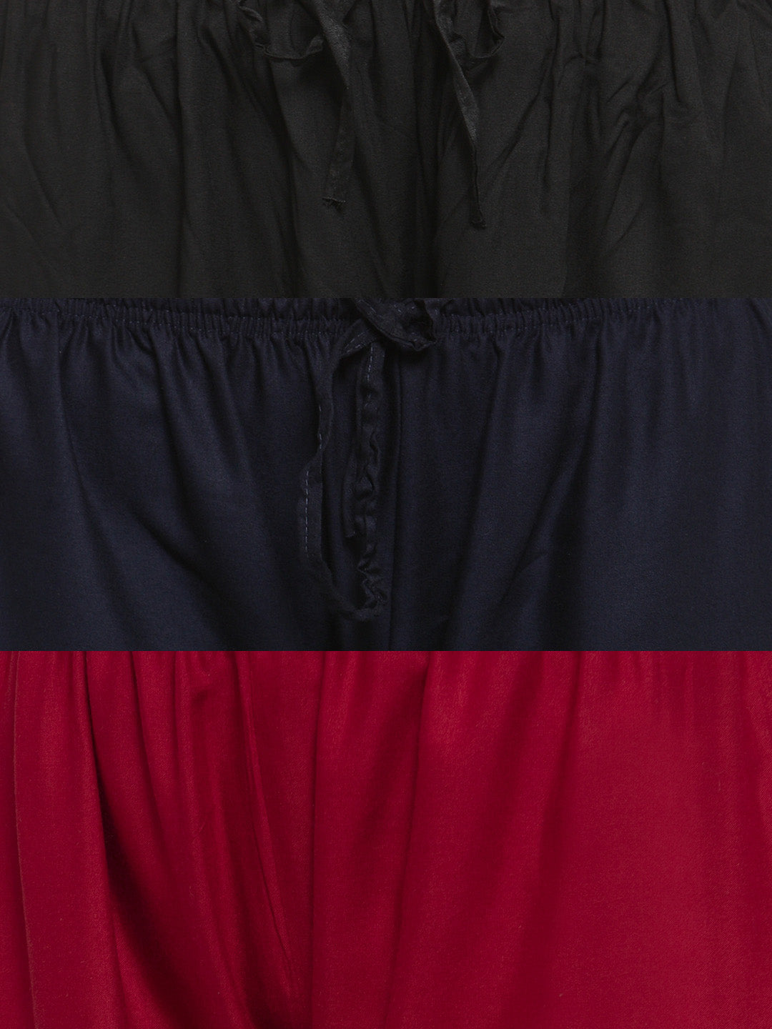 Clora Solid Black, Navy Blue & Red Rayon Palazzo (Pack Of 3)