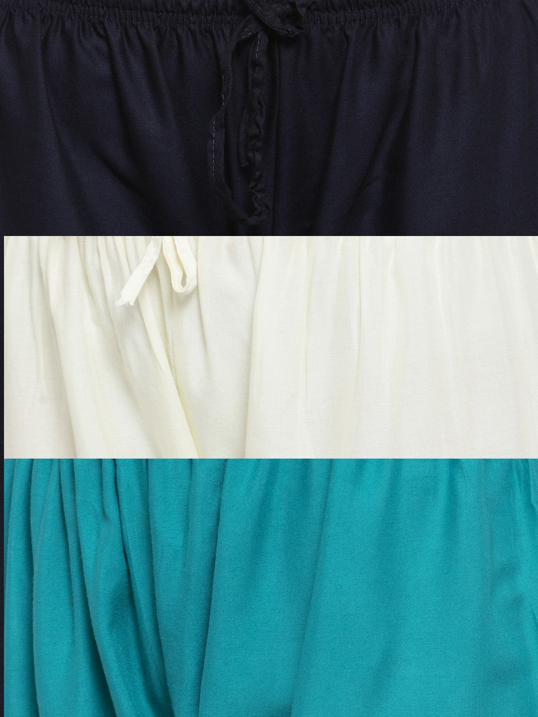 Clora Solid Navy Blue, Off-White & Turquoise Rayon Palazzo (Pack Of 3)