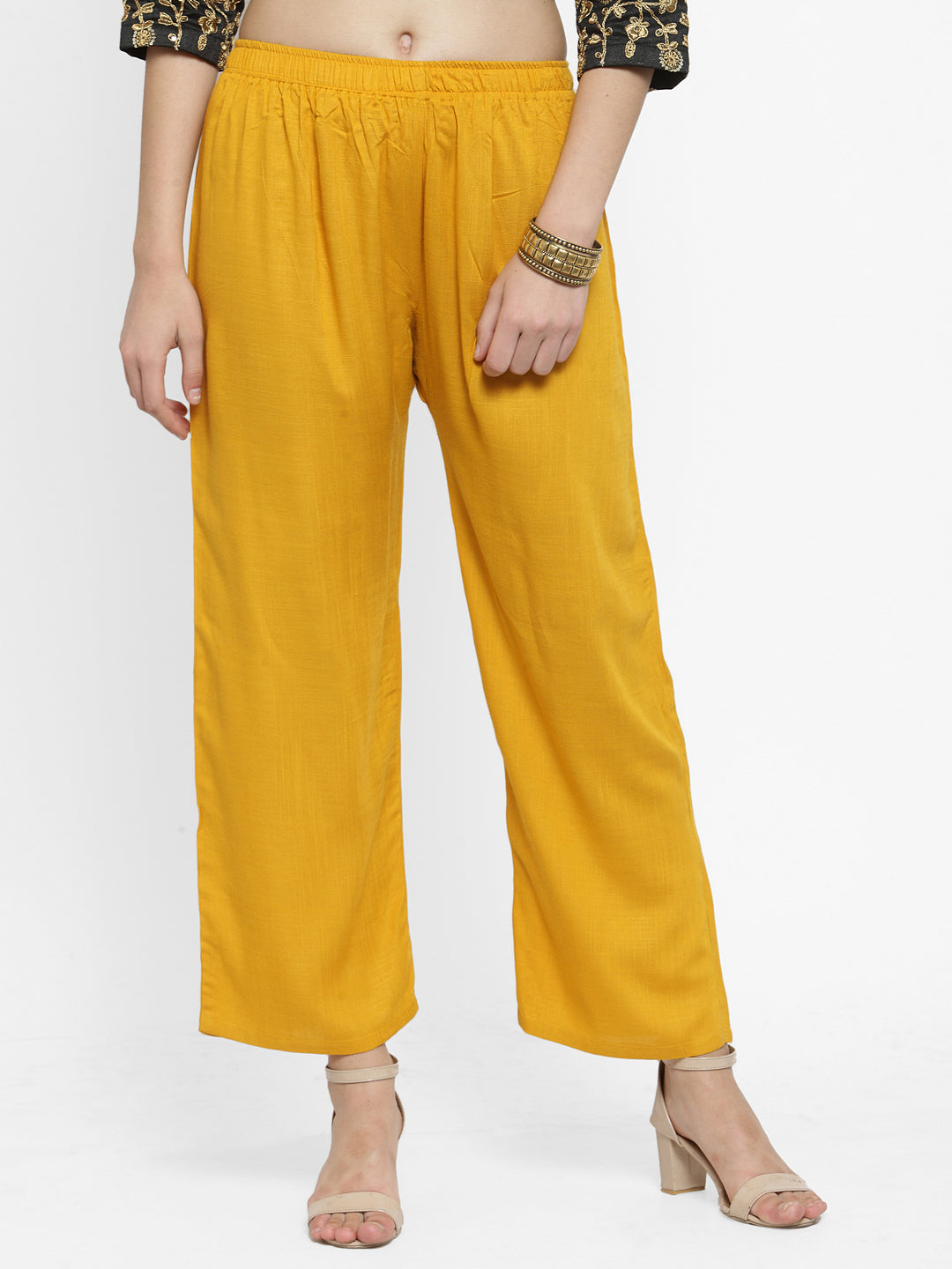 Clora Solid Off-White, Mustard & Fawn Rayon Palazzo (Pack Of 3)