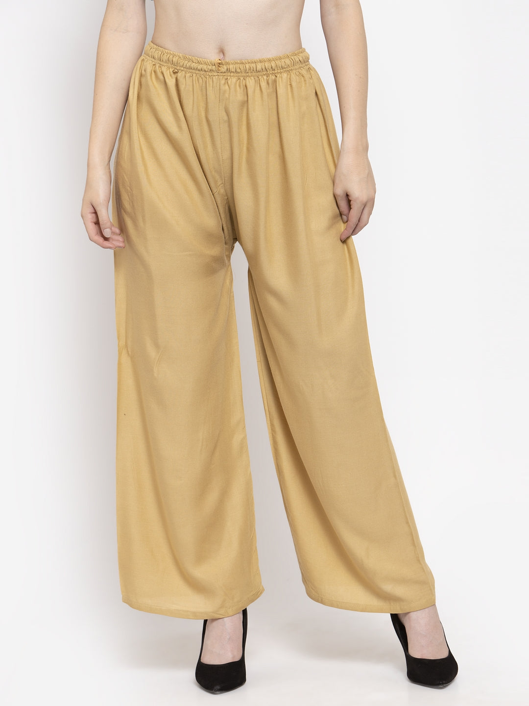 Clora Solid Off-White, Mustard & Fawn Rayon Palazzo (Pack Of 3)