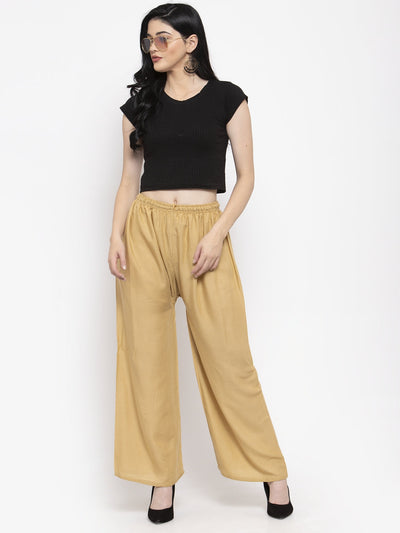 Clora Solid Off-White, Mustard & Fawn Rayon Palazzo (Pack Of 3)