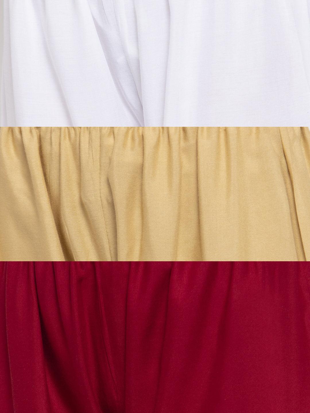 Solid White, Fawn & Maroon Rayon Palazzo with Elasticated Waistband and Drawstring Closure (Pack of 3)