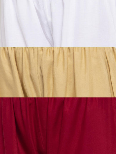 Solid White, Fawn & Maroon Rayon Palazzo with Elasticated Waistband and Drawstring Closure (Pack of 3)