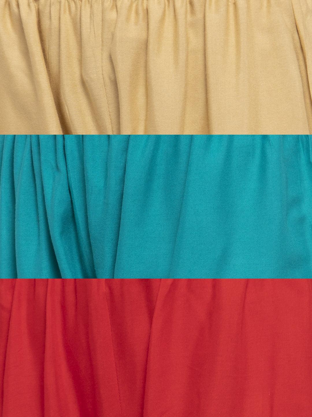 Solid Fawn, Red & Turquoise Rayon Palazzo Pack of 3 with Elasticated Waistband.