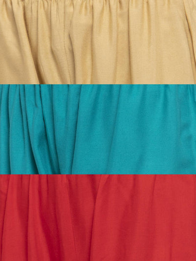 Solid Fawn, Red & Turquoise Rayon Palazzo Pack of 3 with Elasticated Waistband.