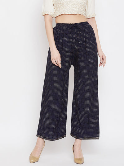 Clora Navy Blue Straight Printed Palazzo