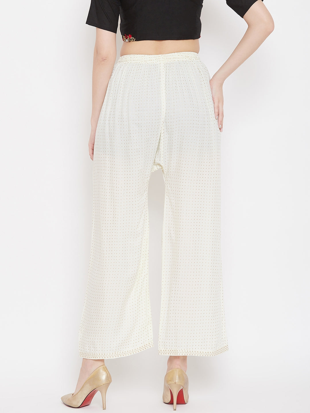 Cream straight printed palazzo with a stylish and sassy look.