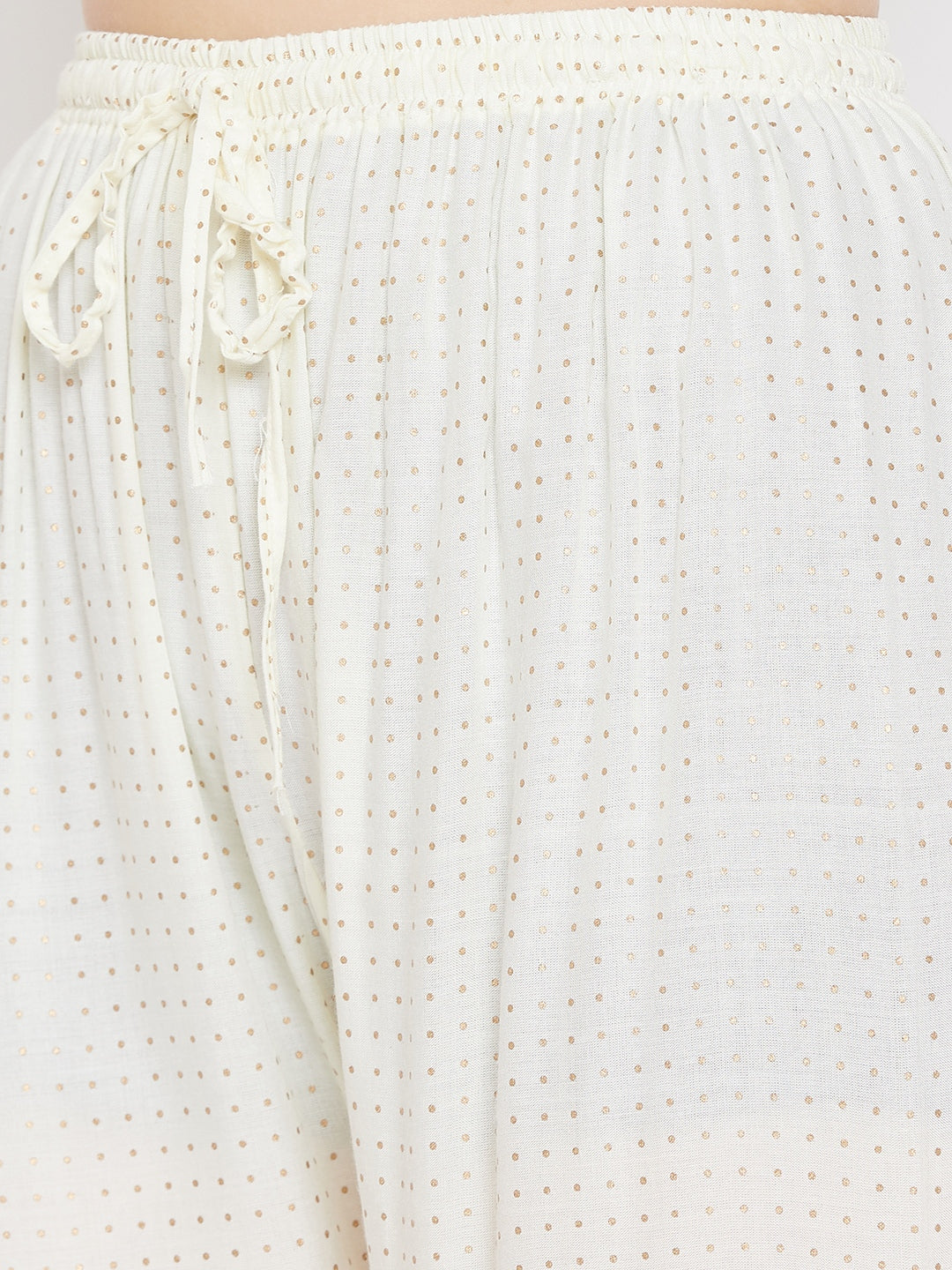 Cream straight printed palazzo with drawstring, elegant and stylish design.