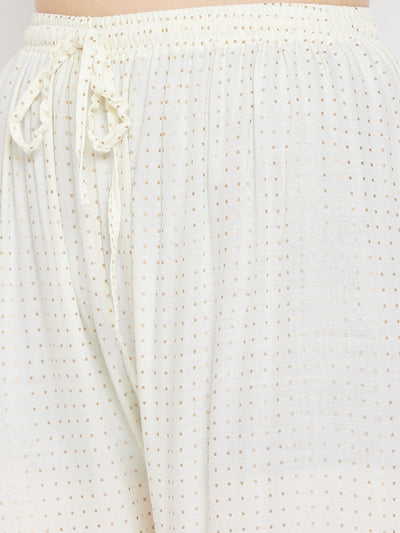 Cream straight printed palazzo with drawstring, elegant and stylish design.