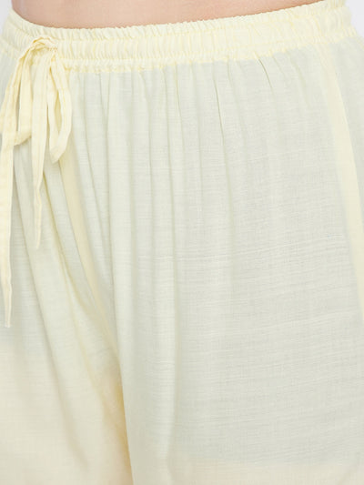 Cream straight embellished palazzo with stone work and elasticated waistband.