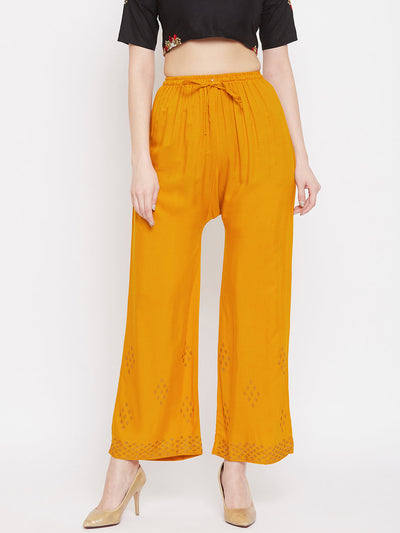 Clora Mustard Straight Embellished Palazzo