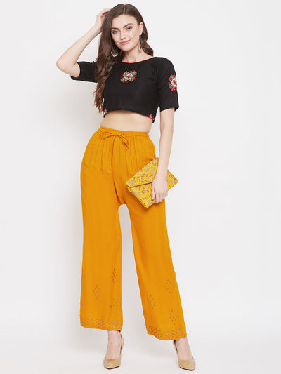 Clora Mustard Straight Embellished Palazzo