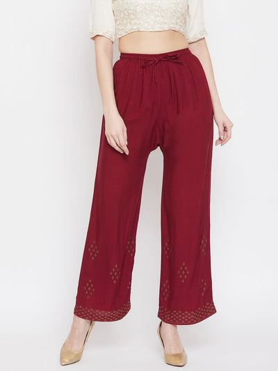 Clora Maroon Straight Embellished Palazzo