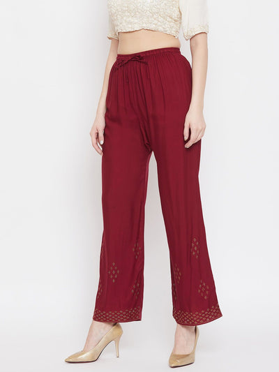 Clora Maroon Straight Embellished Palazzo