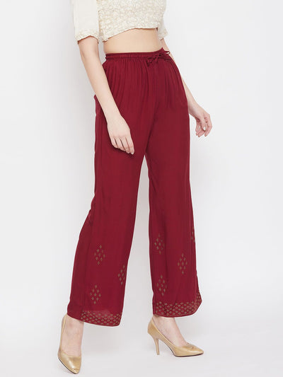 Clora Maroon Straight Embellished Palazzo