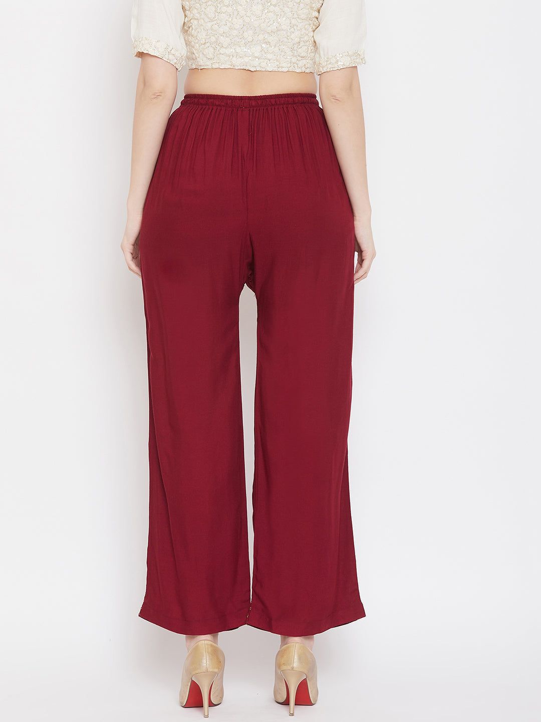 Clora Maroon Straight Embellished Palazzo