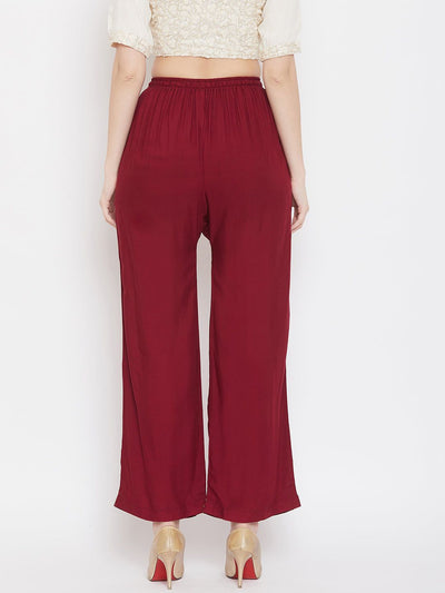 Clora Maroon Straight Embellished Palazzo