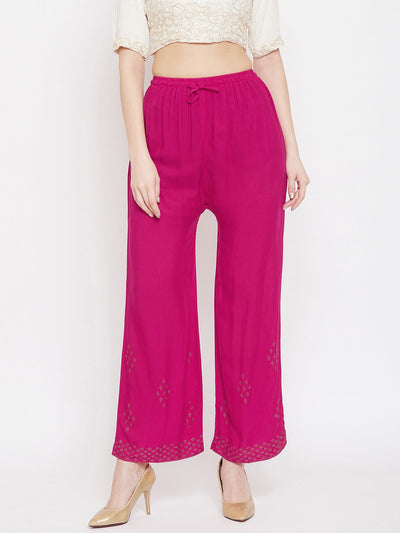 Clora Magenta Straight Embellished Palazzo