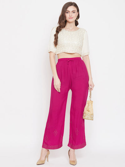 Clora Magenta Straight Embellished Palazzo