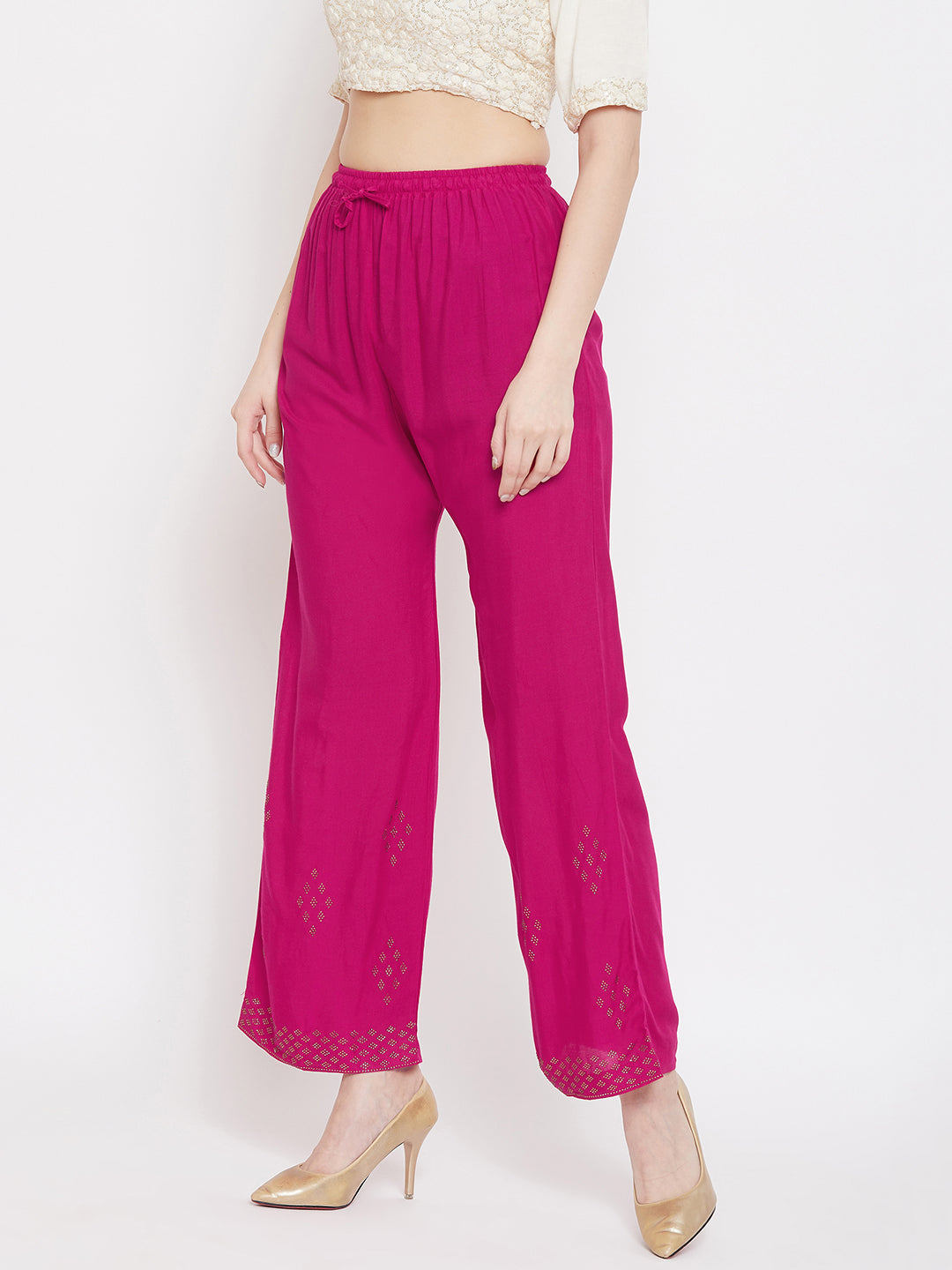 Clora Magenta Straight Embellished Palazzo