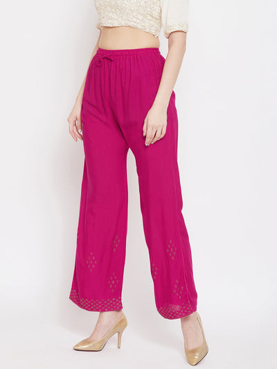 Clora Magenta Straight Embellished Palazzo
